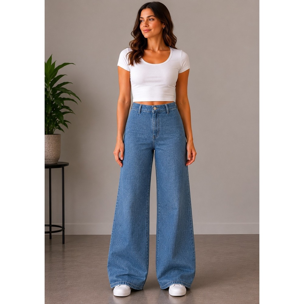 Wide Leg Jeans Womens Size 0 Western Cowgirl Baggy Relaxed Trendy Casual